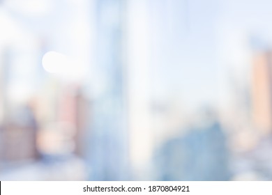 BLURRED OFFICE BACKGROUND, MODERN CITY INTERIOR WITH WINDOW LIGHT REFLECTIONS AND OUTDOOR VIEW, BUSINESS DESIGN