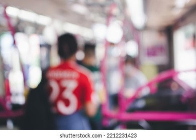 Blurred Passenger Inside The City Bus Singapore. Public Transport In The City Singapore.