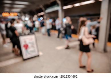 Blurred Passengers Waiting Metro At Green Line Stop Platform In Government Center Station In Boston, USA.