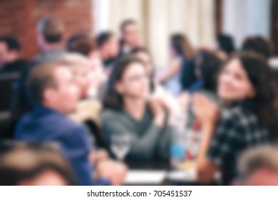 Blurred People In The Banquet Room With Gala Dinner.