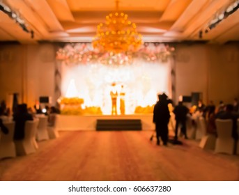 Blurred People In Ceremony Gala Dinner Party At Hotel Ballroom