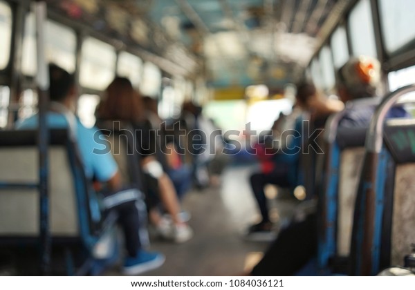 blurred people on\
the bus at Bangkok Thailand\

