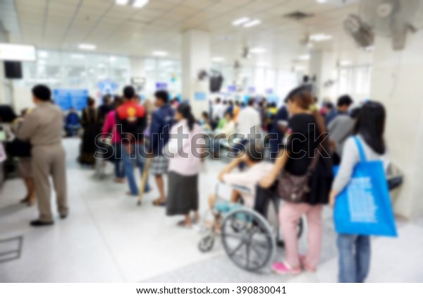Blurred people and patient waiting for the\
doctor, hospital activities\
background