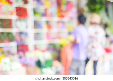 Blurred People Shopping At Street Fair Market , Blur Background, Summer Flea Market