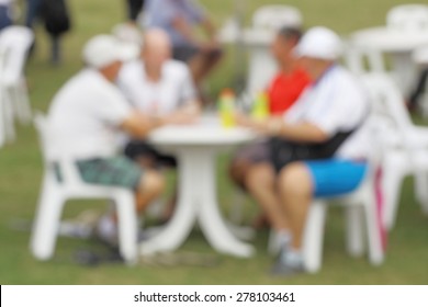 Blurred Photo Of Audience During Waiting The Match In Golf Tournament.