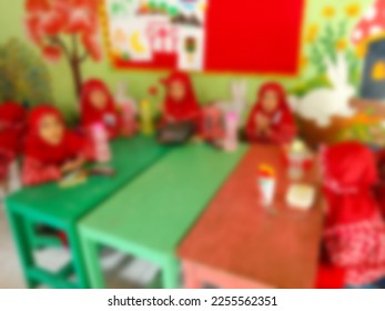 Blurred photo background of children learning activities at school - Shutterstock ID 2255562351