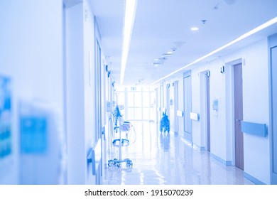 Blurred photo background of empty wheelchair and Medical equipment in hospital walkway for disability patient.hospital.Medical concept.