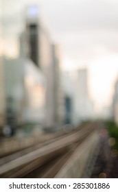 Blurred Photo Of City Scape In Sunset Time With Light Bokeh , Bangkok Cityscape.