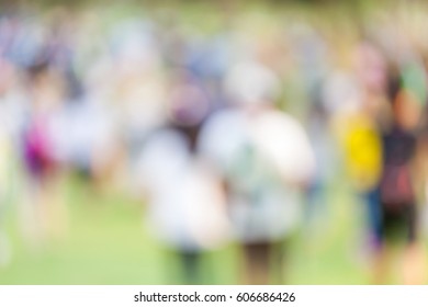 Blurred Photo Of Group Audience After Match Of Golf Tournament.