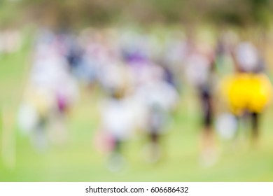 Blurred Photo Of Group Audience After Match Of Golf Tournament.