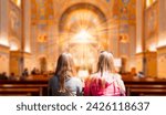 Blurred photo inside of a church - People praying in a church