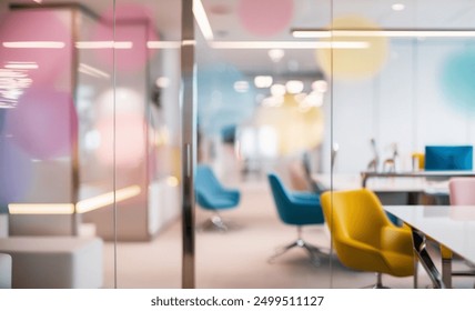 Blurred photo of office interior with colorful balloons. Abstract background. - Powered by Shutterstock