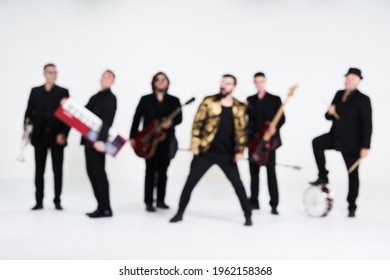 Blurred Portrait Of Diverse People Group On White Background. Group Of Happy Young People Standing Together