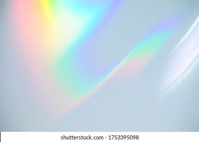 Blurred rainbow light refraction texture overlay effect for photo   mockups  Organic drop diagonal holographic flare white wall  Shadows for natural light effects