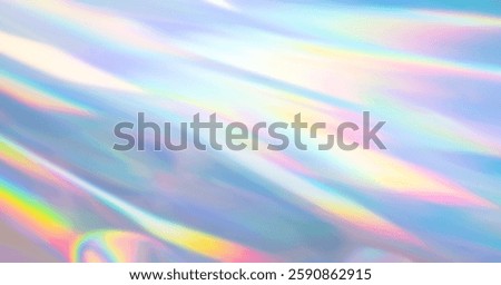 Blurred refraction light texture overlay effect. Holographic rainbow background.