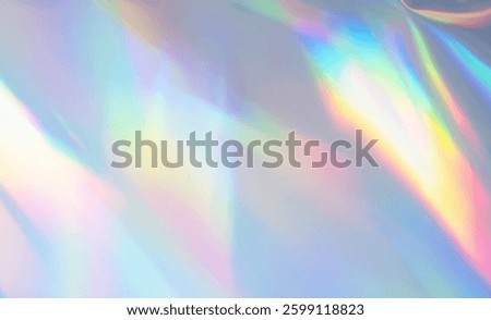 Blurred refraction light texture overlay effect. Holographic rainbow background.