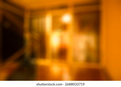 BLURRED ROOM BACKGROUND, BLURRY EMPTY INTERIOR DESIGN AT SUNSET LIGHT, LIFESTYLE BACKDROP