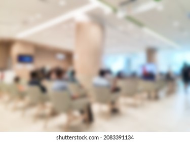 Blurred Scene Of Crowded People Queuing Waiting For Vaccinations In Hospital