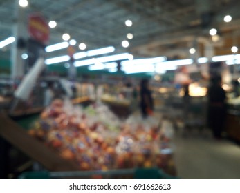 Blurred Shopping In Supermarket And Fruit Corner  For Background