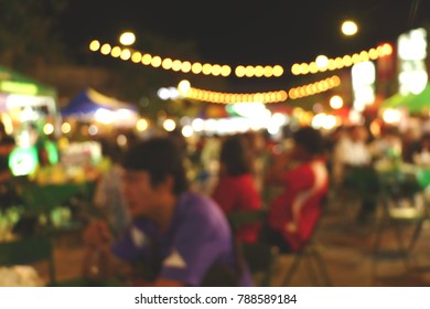 Blurred Shot,Beer Garden In Winter Beautiful Lighting