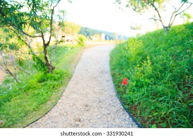 Blurred Side Walk Among Trees Nature  In Mountains Natural Lands