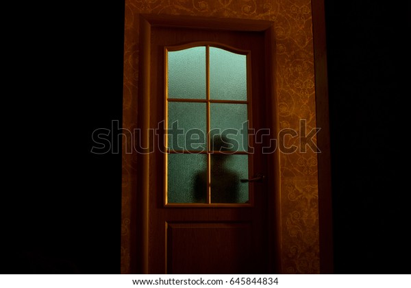 Blurred Silhouette Unknown Behind Glass Door Stock Photo Edit Now