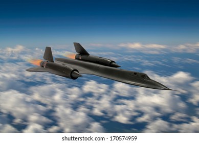Blurred sky background - SR-71 'Blackbird' 20th century advanced, long-range, Mach 3+ strategic reconnaissance aircraft from the USA. (Artists Impression/recreation photo)