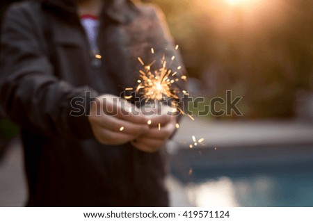 Similar – Image, Stock Photo sparkler Joy Happy Event