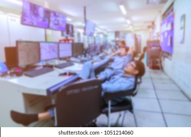 Blurred and Soft focus of Control room.Engineering control room checking process in coal power plant,Control room operator.