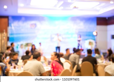 Blurred Soft Of Gala Dinner Room Party With People Celebration Enjoy At Hotel Ballroom