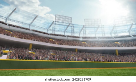 Blurred stadium crowd of fans sitting on tribune watching match on daytime. 3D render of outdoor baseball arena, stadium. Concept of professional sport, competition, championship, game - Powered by Shutterstock