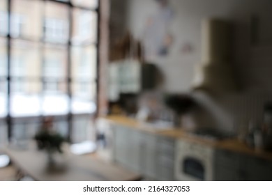 Blurred, Stylish, Large Studio Space. Apartment With Large Windows.