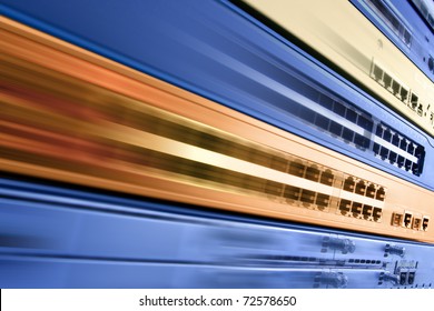 Blurred telecommunication equipment. High speed internet.