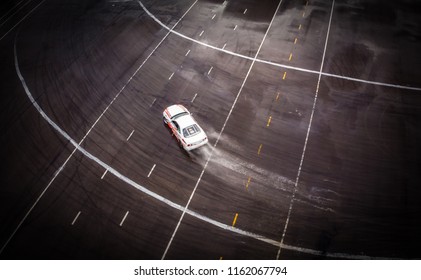 Blurred Top View Aerial View Photo Driver Drifting Car On Asphalt Track,Car Drift ,Race,Motorsport