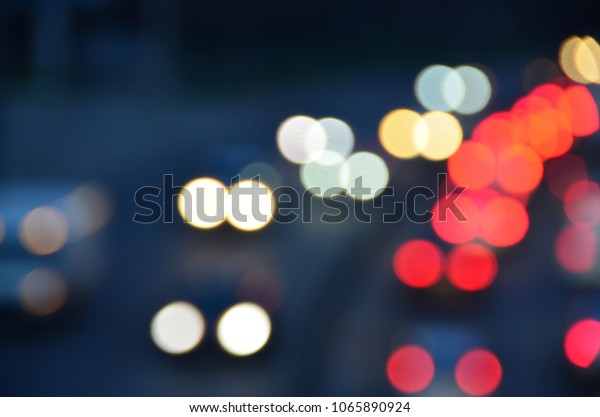 Blurred traffic jam view. Rush hour, city  blurred\
background 