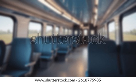 blurred train seats, interior inside a passenger train, economy class, with blurred train seats in the background