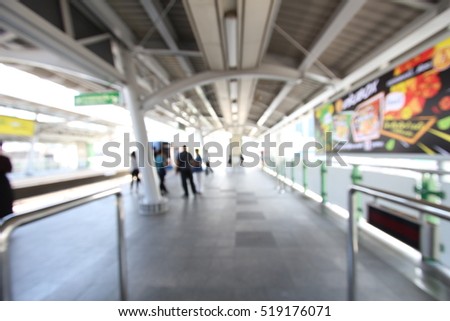 Blurred of train station. Abstract blur of people waiting in platform for blur background.