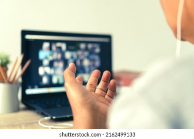 Blurred of Video Conference Online Meeting On Computer. Business people talking digital conference office worker while coronavirus quarantine. Work from home with technology   - Shutterstock ID 2162499133