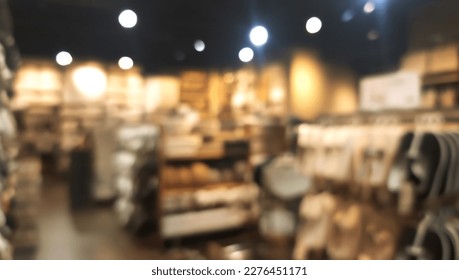blurred view of interior shot of japanese household store showing products shelves displayed. defocuse view of retail which sell home and decor items as well as clothing and accesories.