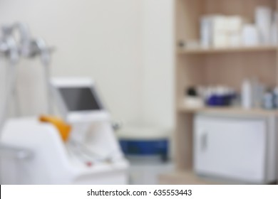 Blurred View Of Room With Equipment In Dermatology Clinic