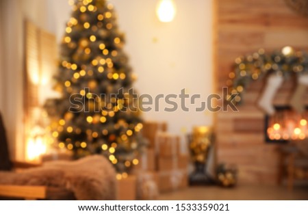 Blurred view of stylish Christmas room interior