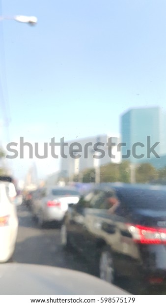 a blurred vision of\
traffic jam.