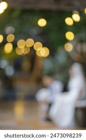 Blurred Wedding Reception with String Lights