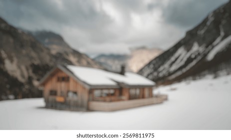 Blurred Winter Background of Cozy Alpine Lodge Nestled in Snowy Landscape - Powered by Shutterstock