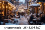 Blurred Winter Background of Blurred Winter Background of Cozy Outdoor Cafes in Snowy Winter Wonderland