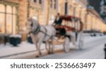 Blurred Winter Background of Elegant Horse-Drawn Carriage Gliding Through Winter Scene