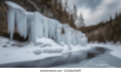 Blurred Winter Background of Ice Formations from Cliffside near Tranquil River - Powered by Shutterstock