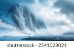 Blurred Winter Background of Blurred Winter Background of Majestic Cliffs Overlooking a Frozen Fjord