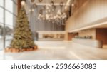 Blurred Winter Background of Blurred Winter Background of Modern Office Lobby Decorated for Christmas Celebration