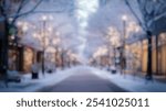 Blurred Winter Background of Blurred Winter Background of Snow-Covered Sidewalks in a Busy City